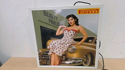 Lot 479 - PIRELLI BEAUTY PARLOUR ILLUMINATED SIGN 24" X 24"