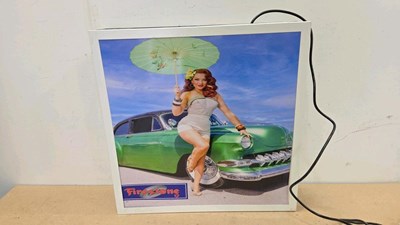 Lot 623 - FIRESTONE PIN UP GIRL ILLUMINATED SIGN 24" X 24"