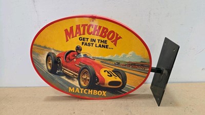 Lot 683 - MATCHBOX RACING CAR , DOUBLE SIDED REPRO SIGN 22" X 16"