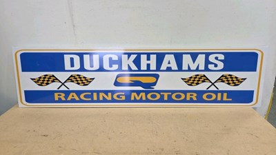 Lot 705 - DUCKHAMS RACING MOTOR OIL REPRO ALLY SIGN 59" X 14"