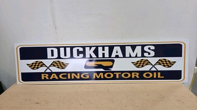 Lot 715 - DUCKHAMS RACING MOTOR OIL REPRO ALLY SIGN 59" X 14"