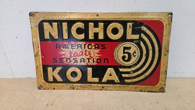 Lot 687 - US IMPORTED NICHOL KOLA , PRESSED TIN SIGN 18.5 " X 11"