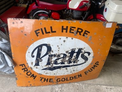 Lot 206 - RARE ORIGINAL PRATTS GOLDEN PUMP ENAMEL SIGN