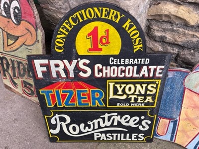 Lot 136 - FRYS CHOCOLATE & LYONS TEA WOODEN SIGN