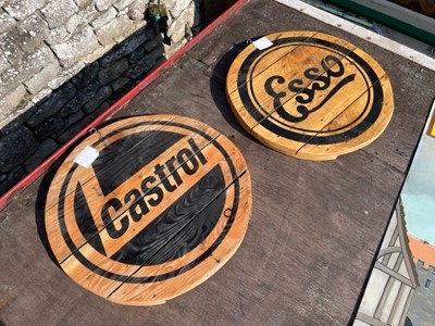 Lot 391 - ESSO & CASTROL WOODEN ROUND SIGN