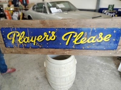 Lot 293 - ENAMEL PLAYERS PLEASE SIGN MOUNTED ON WOODEN BACKBOARD