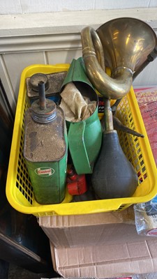Lot 251 - REPLICA HORN, CANS, TAPS & DYES AND BLOW LAMP