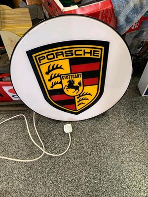 Lot 109 - ROUND LIGHT UP PORSCHE SIGN
