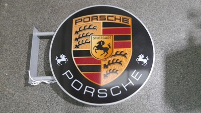 Lot 195 - PORSCHE STUTTGART ROUND DOUBLE SIDED LIGHT UP SIGN