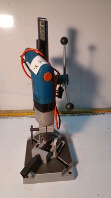 Lot 261 - DRILL AND DRILL STAND PLUS WOODEN ROUTER AND FOLDER WITH DETAILS