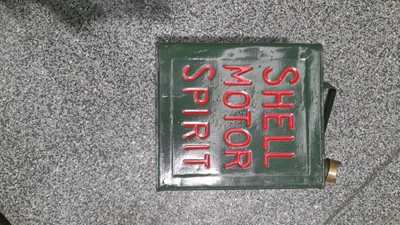 Lot 359 - 2 GALLON  GREEN AND RED SHELL MOTOR SPIRIT CAN