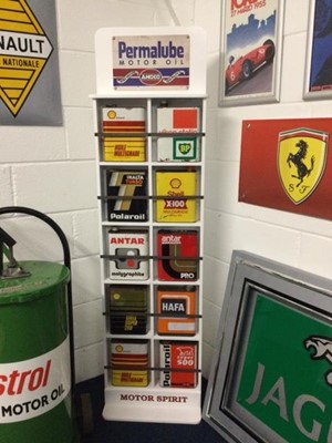 Lot 271 - VINTAGE OIL CAN DISPLAY IN CUSTOM MADE CABINET